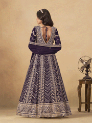 Georgette Wine Purple Embroidered Wedding Anarkali Suit