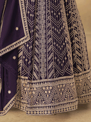 Georgette Wine Purple Embroidered Wedding Anarkali Suit