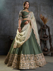 Dark Green Organza Embroidery Designer Lehenga Choli