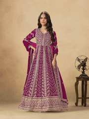 Rani Pink Faux Georgette Zari Embroidered Sequins A Line Anarkali Suit Festive Wear
