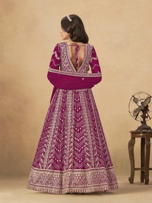 Rani Pink Faux Georgette Zari Embroidered Sequins A Line Anarkali Suit Festive Wear