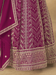 Rani Pink Faux Georgette Zari Embroidered Sequins A Line Anarkali Suit Festive Wear