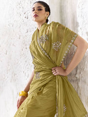Verdant Soft Silk Saree In Olive Gold