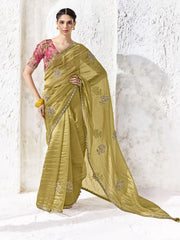 Verdant Soft Silk Saree In Olive Gold