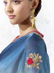 Triveni Coral Tri-Tone Soft Tissue Silk Saree