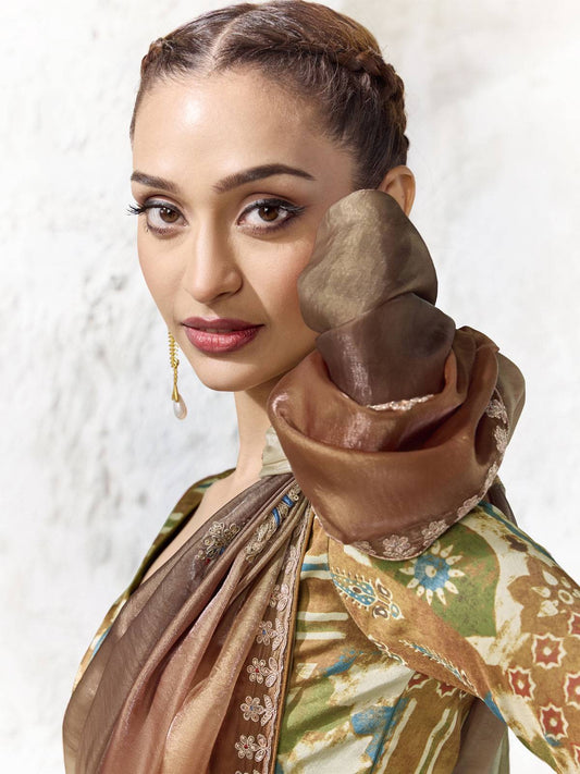 Mayura Olive Bronze Ombre Soft Silk Saree