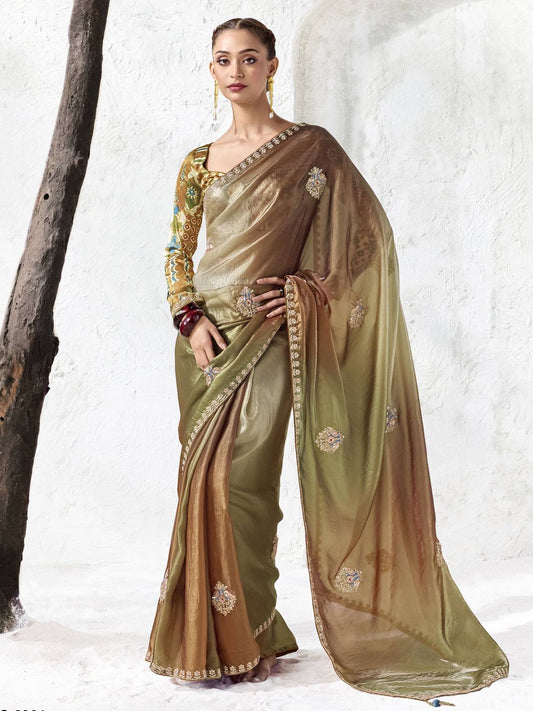 Mayura Olive Bronze Ombre Soft Silk Saree