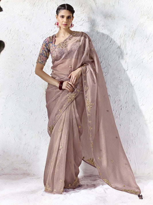 Gulnaar Dusty Rose Soft Silk Saree
