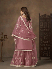 Net Pink Wedding Embroidered Gharara Sytle Suit