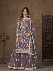 Net Purple Wedding Embroidered Gharara Sytle Suit