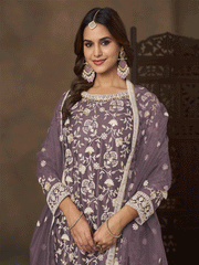 Net Purple Wedding Embroidered Gharara Sytle Suit