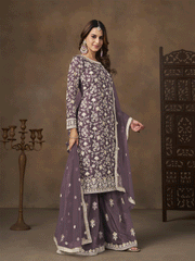 Net Purple Wedding Embroidered Gharara Sytle Suit