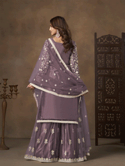 Net Purple Wedding Embroidered Gharara Sytle Suit