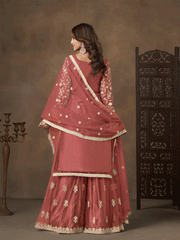 Net Peach Wedding Embroidered Gharara Sytle Suit