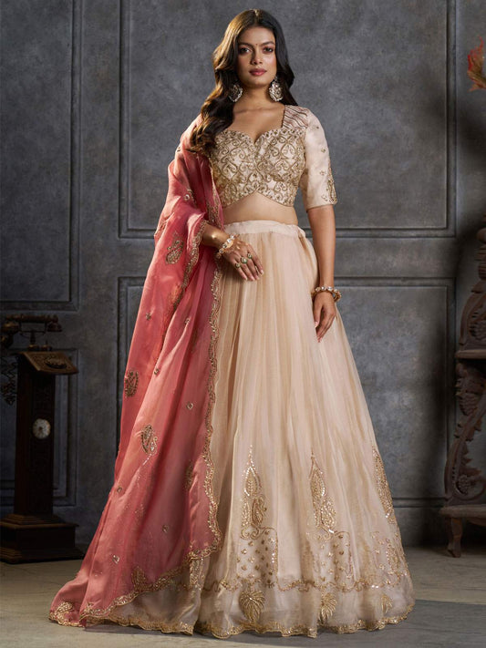 Ivory Organza Embroidery Designer Lehenga Choli
