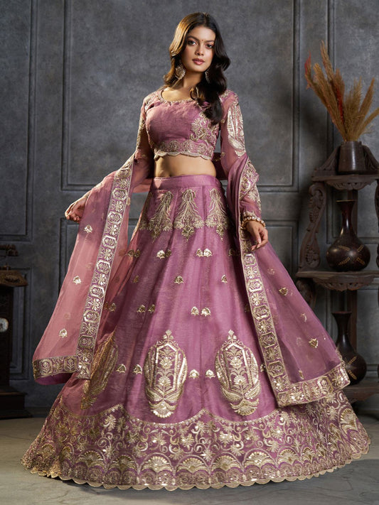 Lavender Organza Embroidery Designer Lehenga Choli