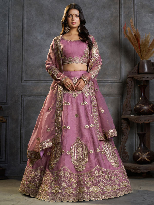 Lavender Organza Embroidery Designer Lehenga Choli