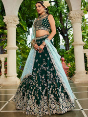 Green colour Organza Sequinse embroidery Semi Stitched Lehenga choli and Dupatta