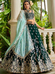 Green colour Organza Sequinse embroidery Semi Stitched Lehenga choli and Dupatta