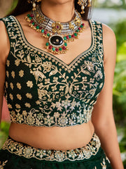 Green colour Organza Sequinse embroidery Semi Stitched Lehenga choli and Dupatta