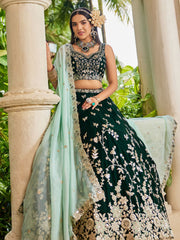 Green colour Organza Sequinse embroidery Semi Stitched Lehenga choli and Dupatta