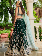 Green colour Organza Sequinse embroidery Semi Stitched Lehenga choli and Dupatta