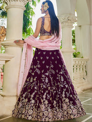 Burgundy colour Organza Sequinse embroidery Semi Stitched Lehenga choli and Dupatta