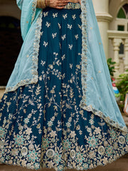 Navy blue colour Organza Sequinse embroidery Semi Stitched Lehenga choli and Dupatta
