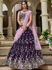 Magenta colour Organza Sequinse embroidery Semi Stitched Lehenga choli and Dupatta