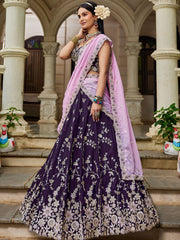Magenta colour Organza Sequinse embroidery Semi Stitched Lehenga choli and Dupatta