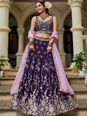 Magenta colour Organza Sequinse embroidery Semi Stitched Lehenga choli and Dupatta