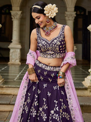 Magenta colour Organza Sequinse embroidery Semi Stitched Lehenga choli and Dupatta