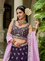 Magenta colour Organza Sequinse embroidery Semi Stitched Lehenga choli and Dupatta
