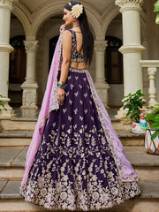 Magenta colour Organza Sequinse embroidery Semi Stitched Lehenga choli and Dupatta