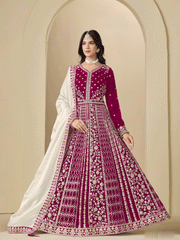 Velvet Embroidered Pink Anarkali Suit For Wedding Wear