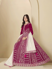 Velvet Embroidered Pink Anarkali Suit For Wedding Wear