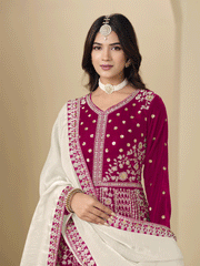 Velvet Embroidered Pink Anarkali Suit For Wedding Wear