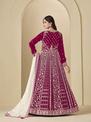 Velvet Embroidered Pink Anarkali Suit For Wedding Wear