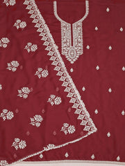 Maroon Floral Embroidered Sequinned Unstitched Dress Material