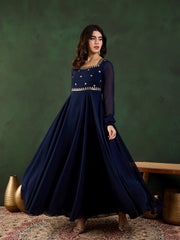 Women Floral Zari and Sequined Embroidered Fit - Flare Ethnic Dress
