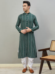Striped Mandarin Collar Kurta & Dhoti Pants