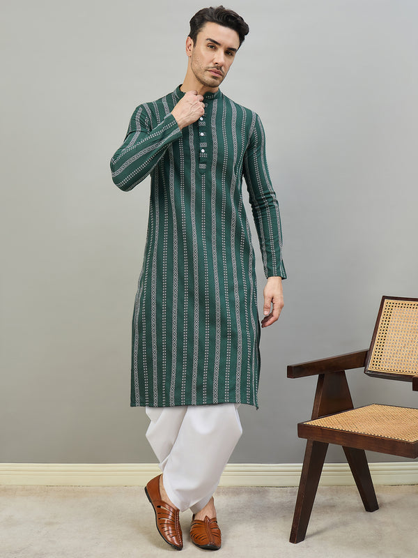 Striped Mandarin Collar Kurta & Dhoti Pants