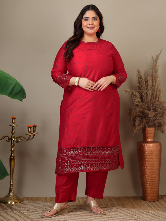 Women Abstract Printed and Sequinned Embroidered Kurta Set with Dupatta