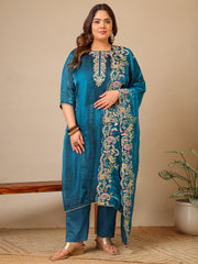 Women Ethnic Motifs Embroidered Regular Thread Work Kurta with Trousers & With Dupatta