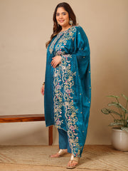 Women Ethnic Motifs Embroidered Regular Thread Work Kurta with Trousers & With Dupatta