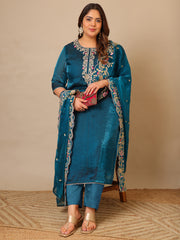 Women Ethnic Motifs Embroidered Regular Thread Work Kurta with Trousers & With Dupatta