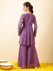 Girls Ethnic Motifs Embroidered Empire Thread Work Kurta with Sharara