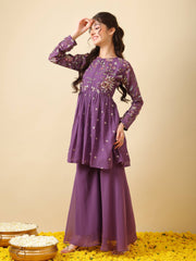 Girls Ethnic Motifs Embroidered Empire Thread Work Kurta with Sharara