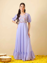Girls Floral Thread Embroidered Ethnic Dress