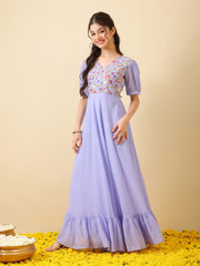 Girls Floral Thread Embroidered Ethnic Dress